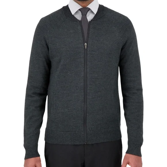COBMEX NEW Men's Zip Front Uniform Cardigan Sweater In Charcoal Gray Size XL
